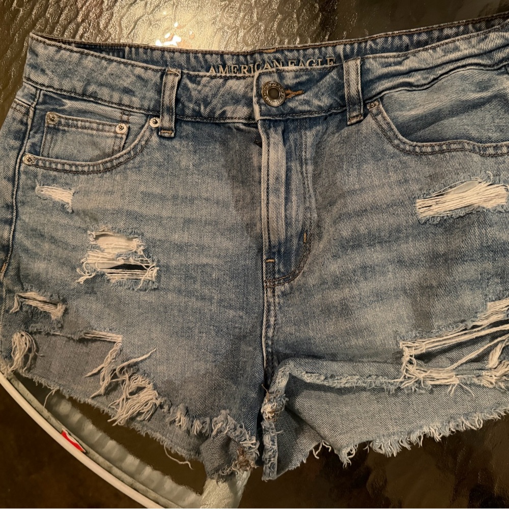 American Eagle Outfitters Women's Distressed Denim Shorts - Light Blue size 10